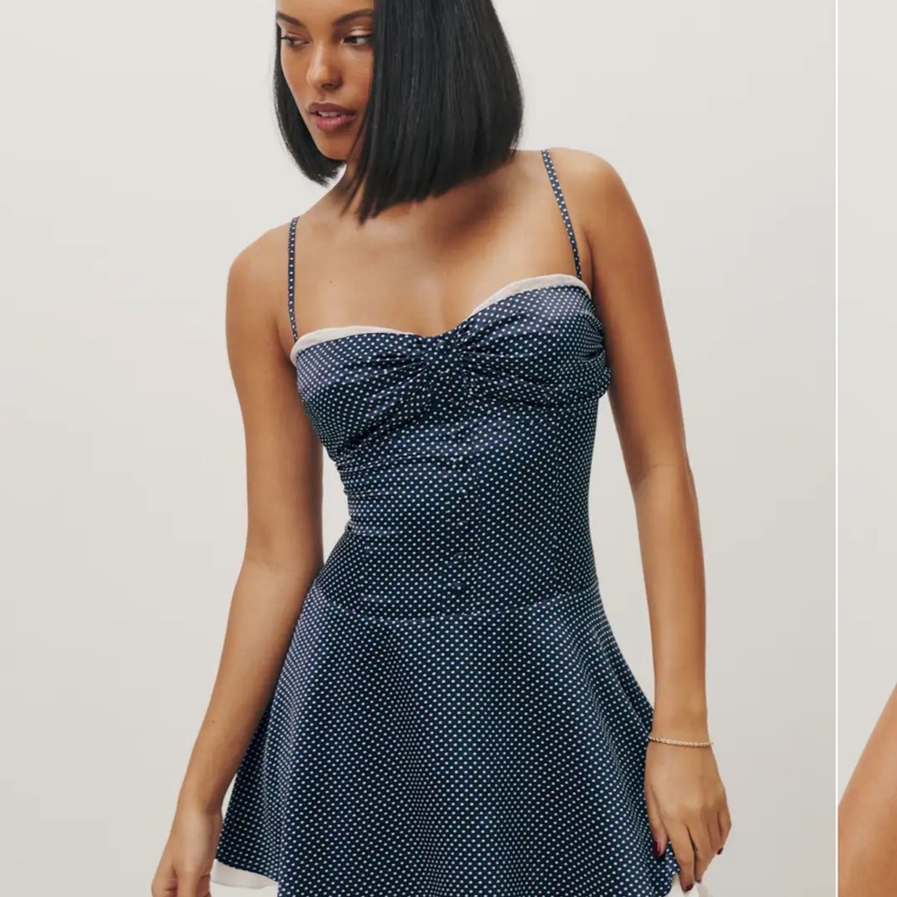 Reformation Navy and White Mini Dress